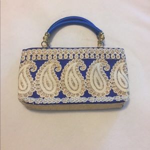 Royal Blue/Gold Raw Silk Indian Wedding Clutch